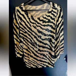 Vintage Sequin top zebra black & white unbranded.